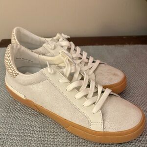 Dolce Vita NIB ZINA Ivory Multi Crackled Leather Sneakers with Tan Soles 7.5